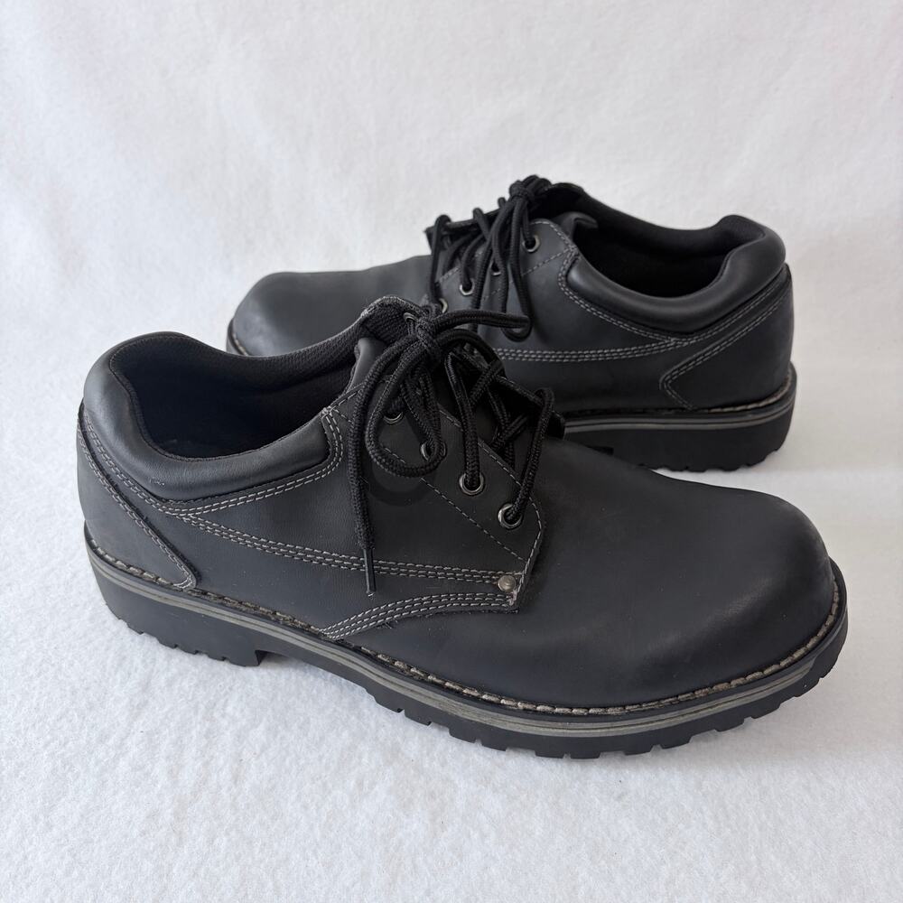 State Street Mens 12 Black Leather Oxford Comfort Daily Loafers Lace Up